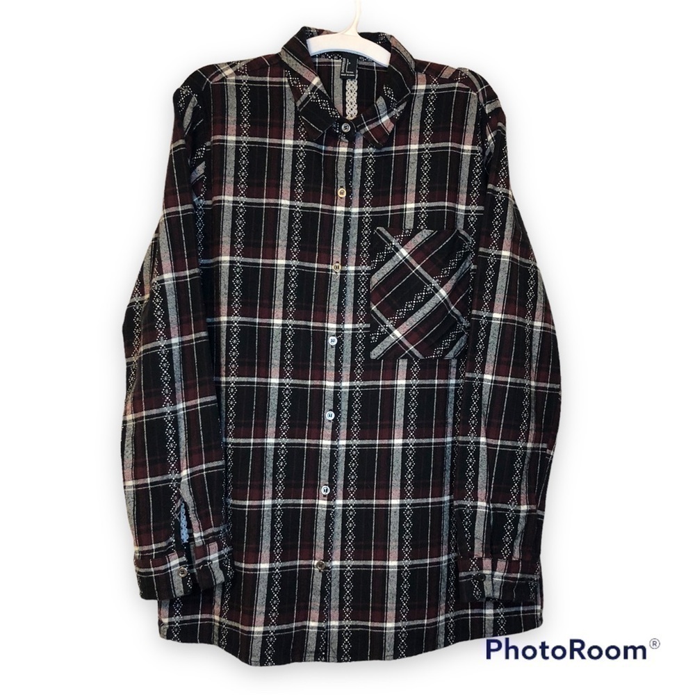 FOREVER 21 Womens Plaid Button Down Cotton Blouse Size Large